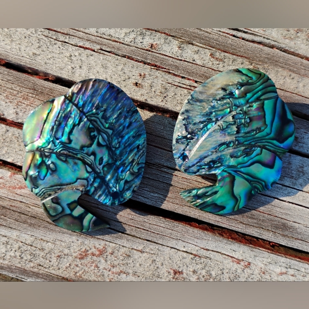 Dynamic Abalone Paua Shell Clip Earrings Vintage 1.50"